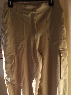Joie Women's Tan Silky Cargo Pants - Stretch / Button Waist - Fitted Ankles - 8